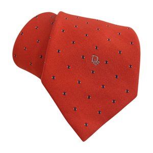 Christian Dior Red Diamond Design 100% Silk Neck Tie